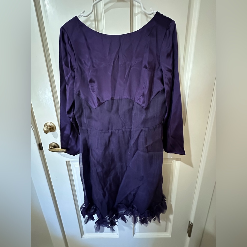 REISS 100% Silk Cocktail Dress Long-Sleeve Floral Tulle Hem Knee Length